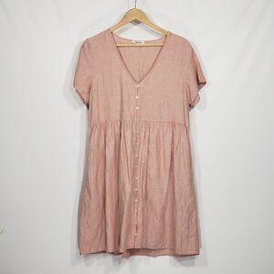 Madewell  Pink Linen Blend Babydoll V-neck Dress  Size M
